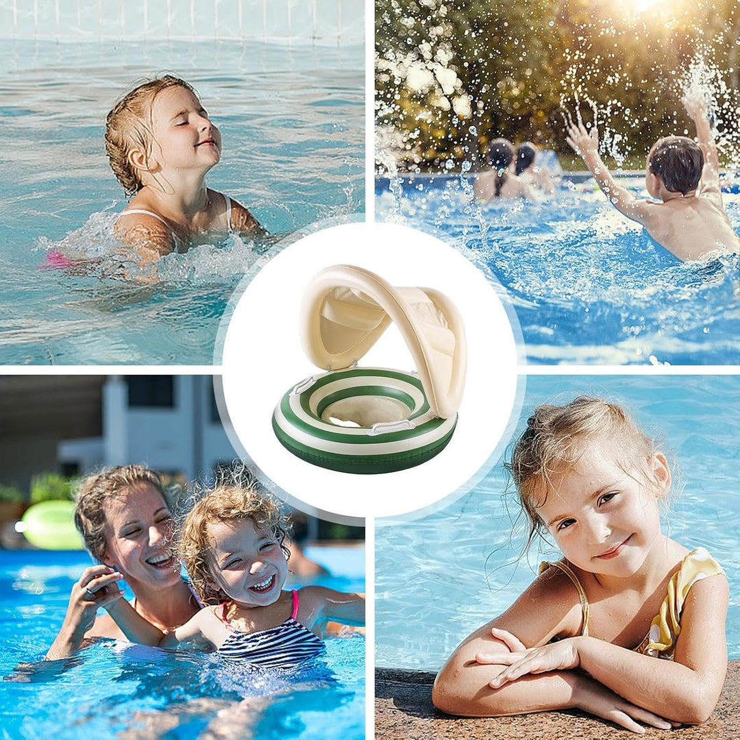 Pool-Schwimmhilfen für Kids, Schwimmring Mit Abnehmbarem Sonnendach Grün, Grün