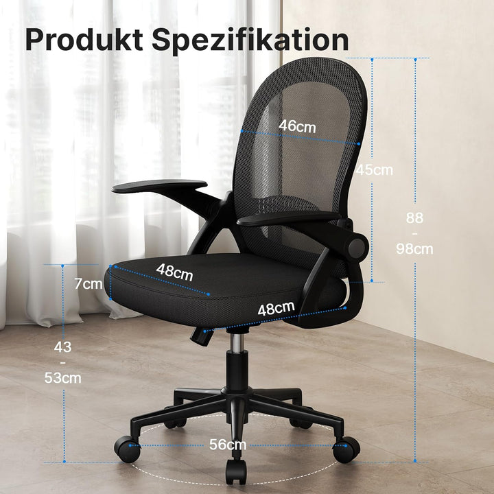 naspaluro Bürostuhl, Ergonomischer Schreibtischstuhl mit Atmungsaktiv Netzbespannung, Hochklappbare