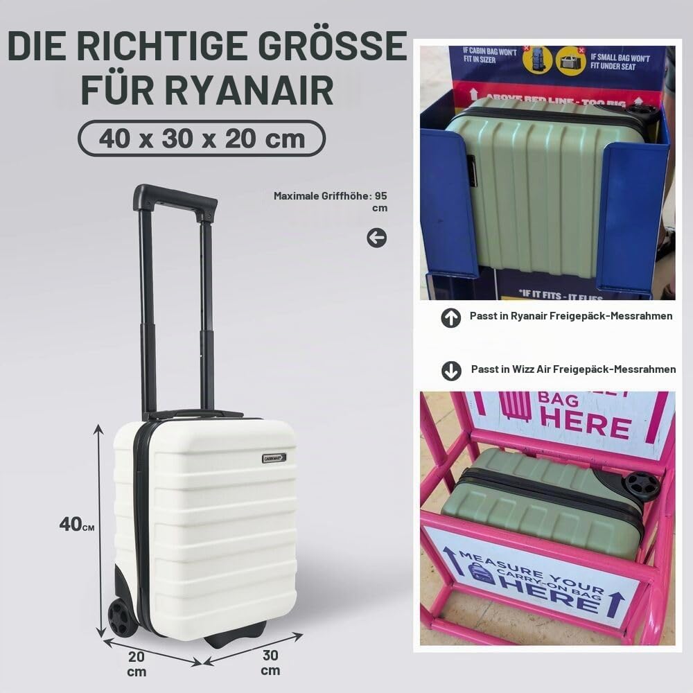 Cabin Max Anode Hardscalen Trolley-Koffer für Untersitz, 24 l, Wizz Air 40x30x20cm, (Weiss, 40 x 30