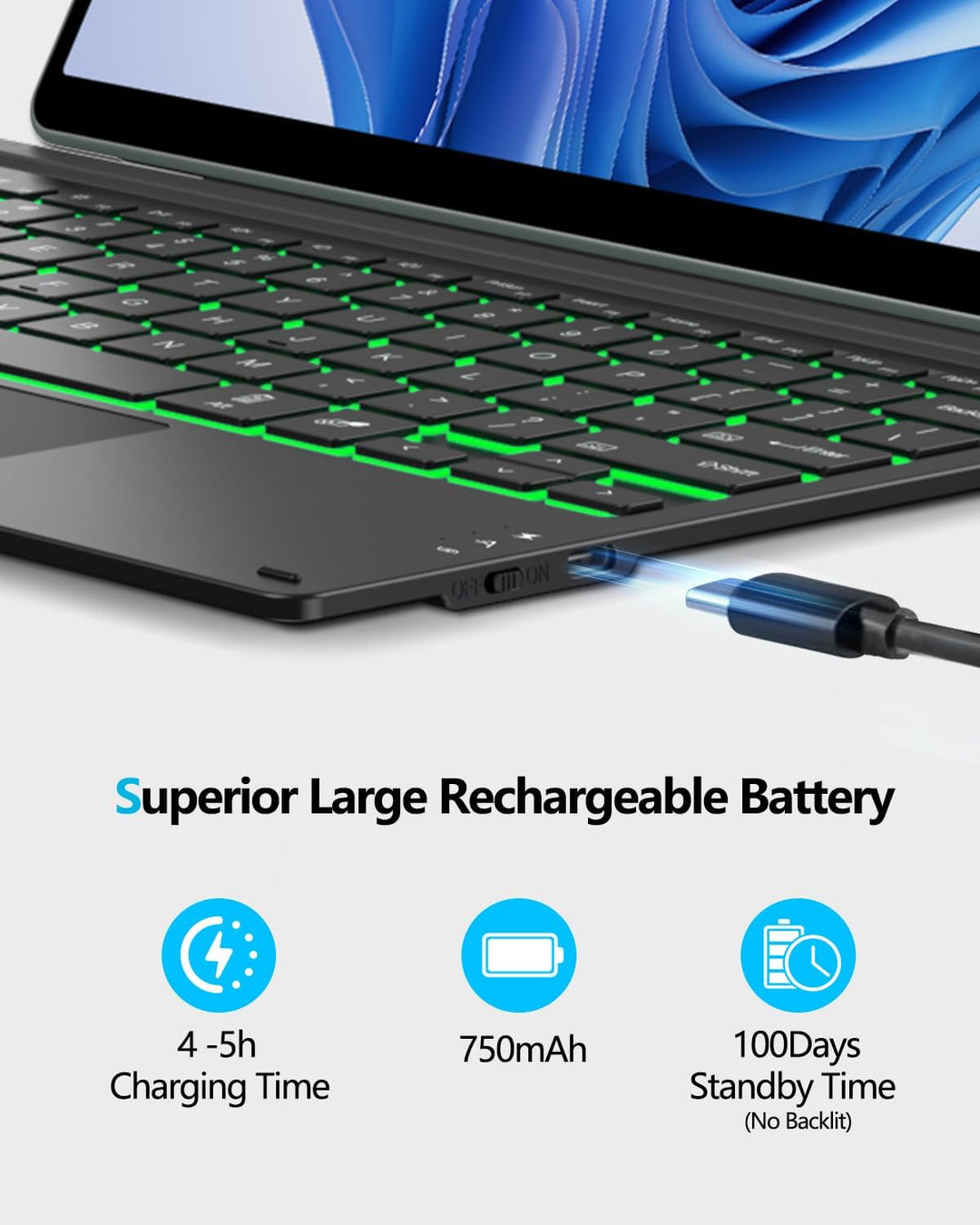 ORDA Surface Pro 7 Tastatur, Kompatibel mit Surface Pro 7+/7/6/5/4 mit Multi-Geste-Trackpad, 12.3 Zo