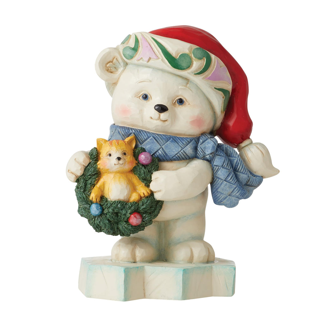 Enesco Jim Shore Heartwood Creek Eisbär, der einen Kranz hält, Pintgrösse, 13 cm, mehrfarbig