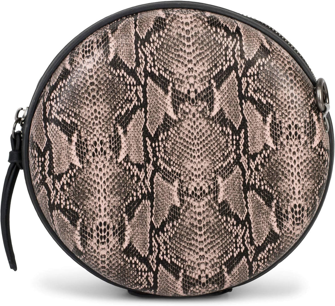 styleBREAKER Damen Runde Umhängetasche in Schlangenleder Optik mit Reissverschluss, Schultertasche,