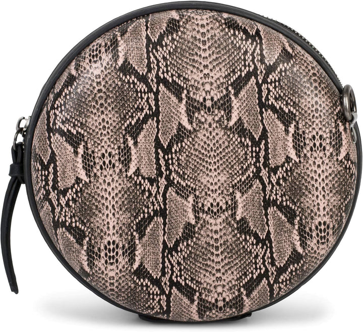 styleBREAKER Damen Runde Umhängetasche in Schlangenleder Optik mit Reissverschluss, Schultertasche,
