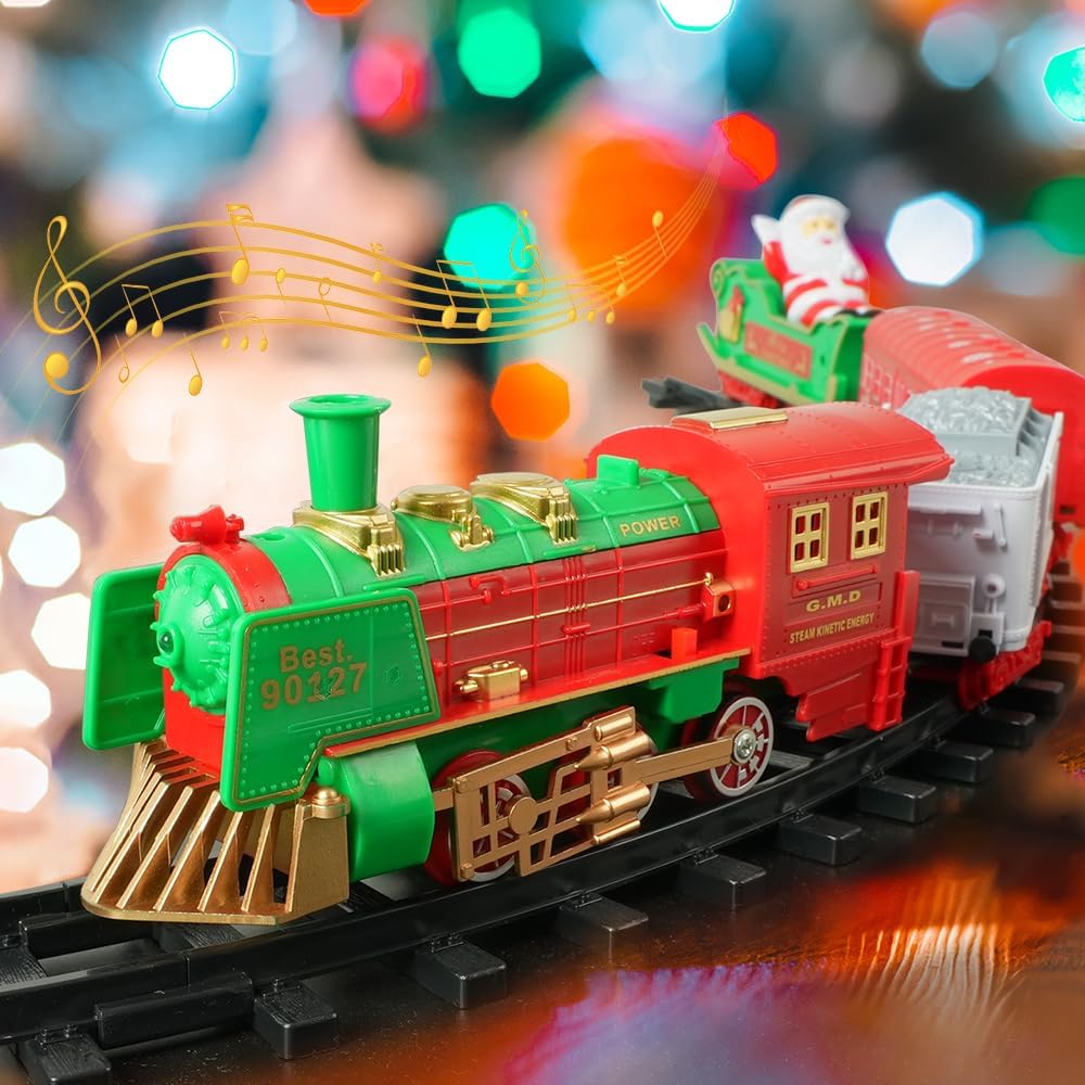 VATOS Hängendes Weihnachtszugset – Weihnachtszugspielzeug mit Licht und Sound für Jungen und Mädchen
