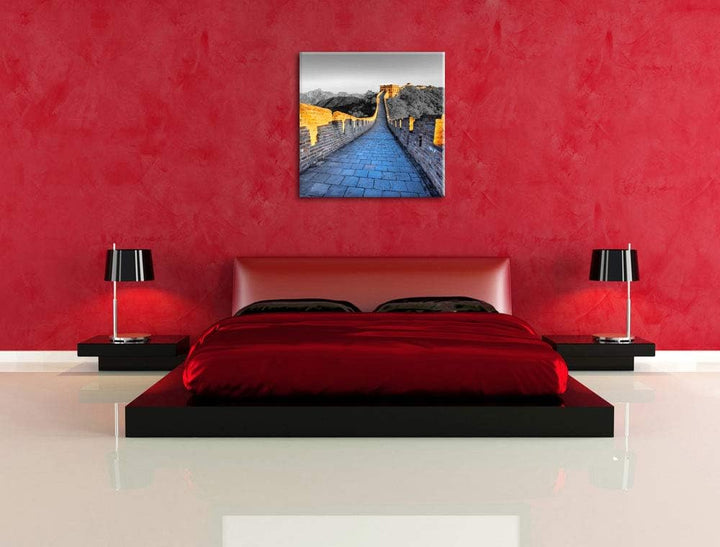 Pixxprint prächtige chinesische Mauer schwarz/weiss, Format: 70x70 auf Leinwand, 70x70