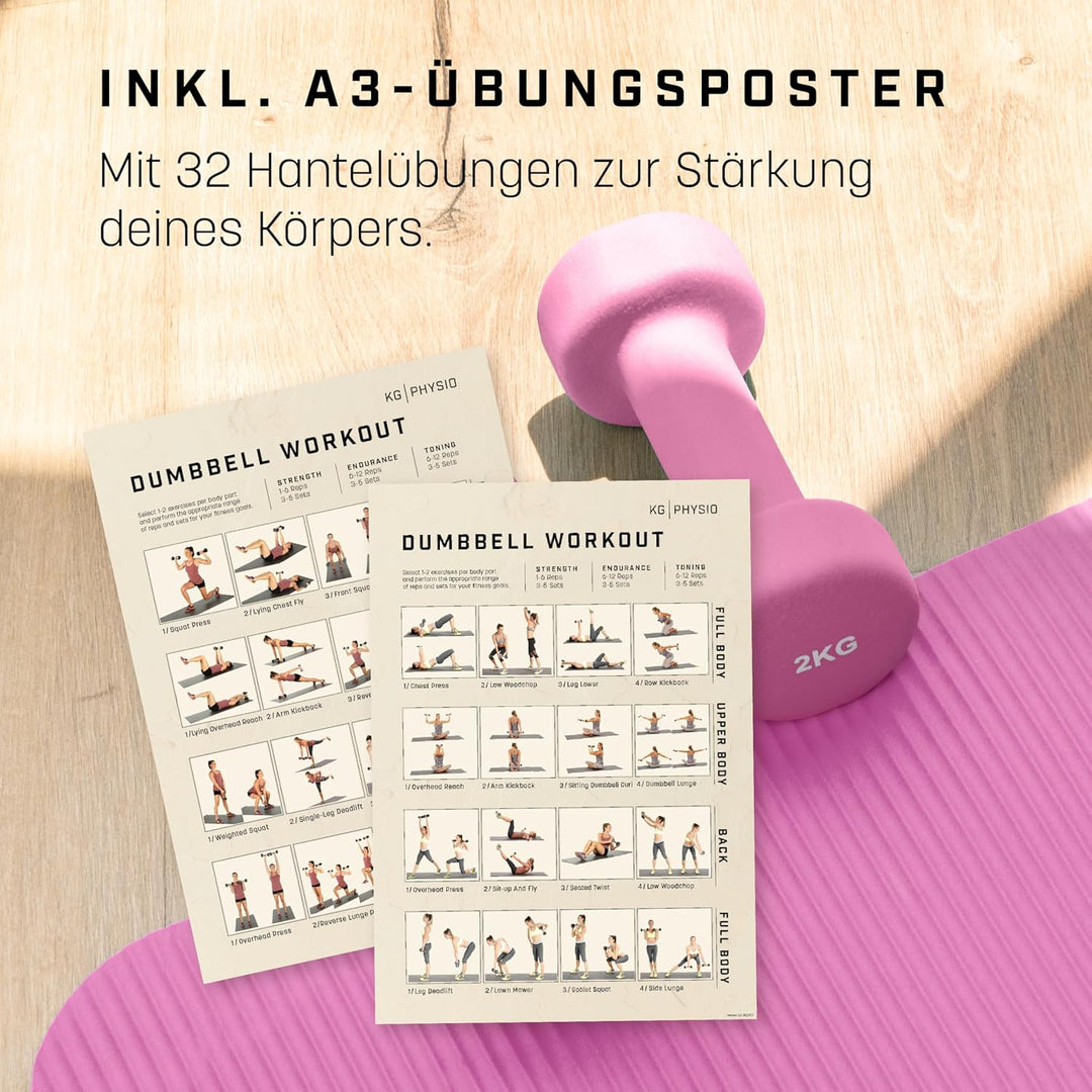 Neopren Hanteln Set - Inkl. Fitnessposter mit 32 Übungen, schweissabweisendes Kurzhanteln 2er Set au