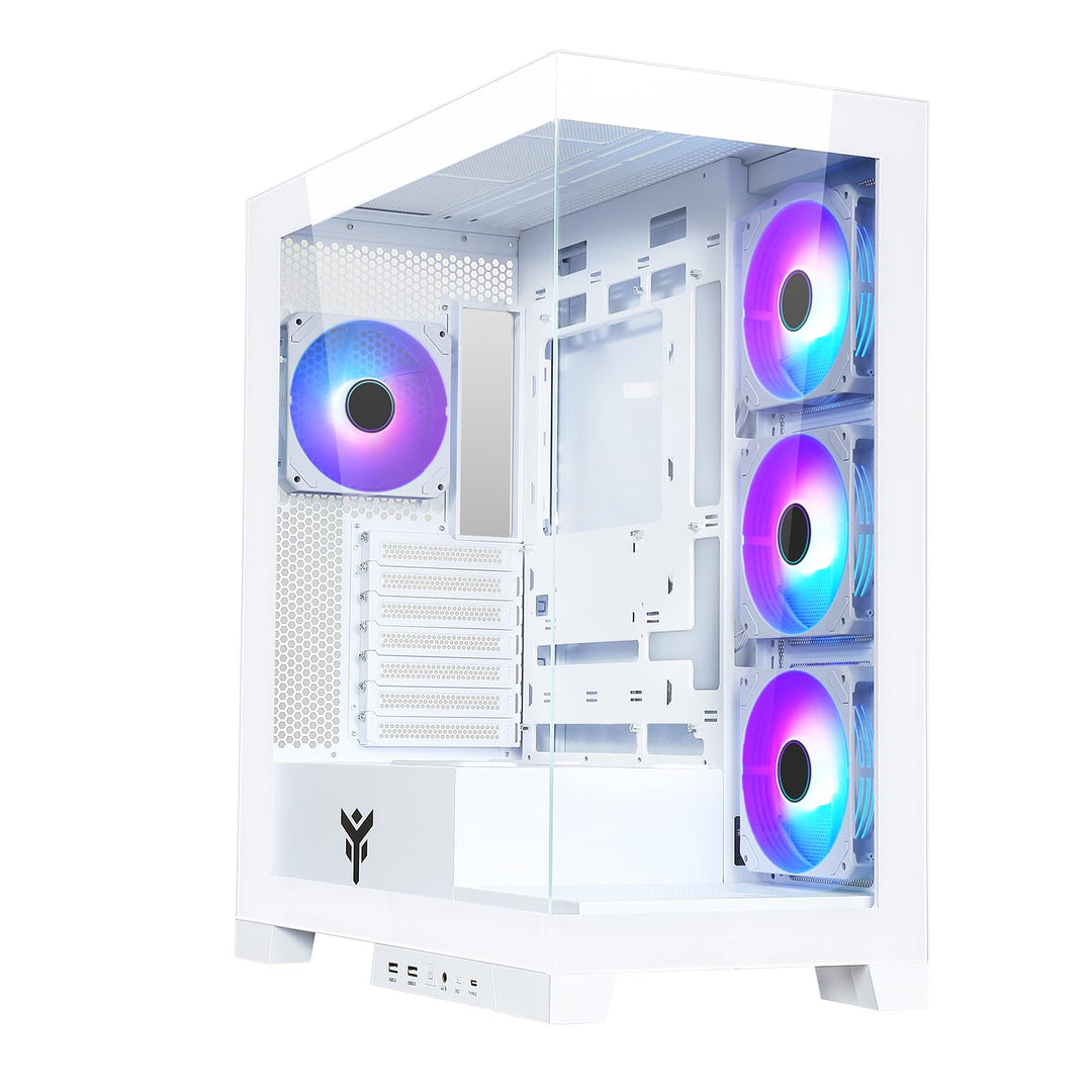 Itek Gehäuse SHOWBUI 45W – Gaming-Tower, ATX, 4 x 12 cm ARGB-Lüfter, 2 x USB3, Typ C, Seite und Vord
