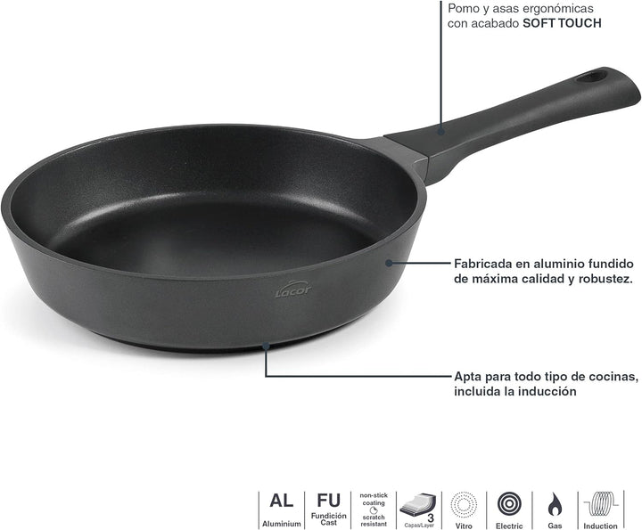 LACOR Alum.Fundido D.24 Titanium Pro Antihaft-Pfanne, Full Induction Diffusor, Titanbasis, weicher G