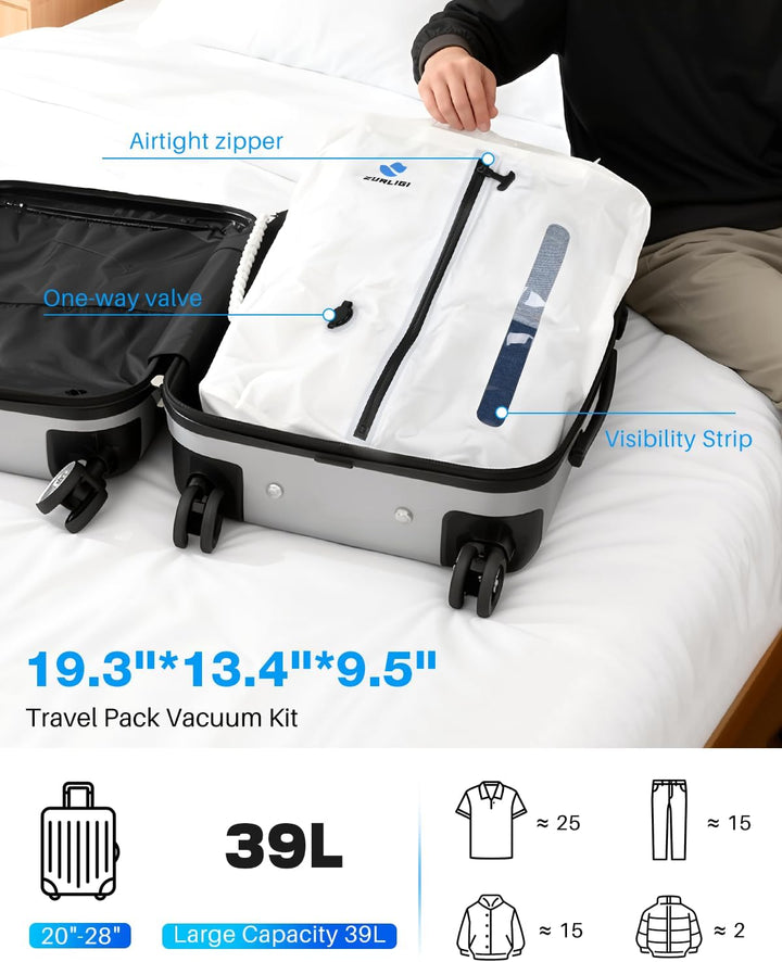 Zurligi Vakuumbeutel Reise Set mit Pumpe, wiederverwendbar, reissfestes Nylon, wasserdichter Vakuum-