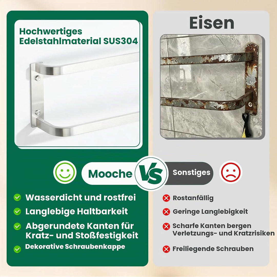 Mooche Schwarzer Handtuchhalter Wand, Doppelter Duschtuchhalter,Geschirrtuchhalter 40 cm, Handtuchha