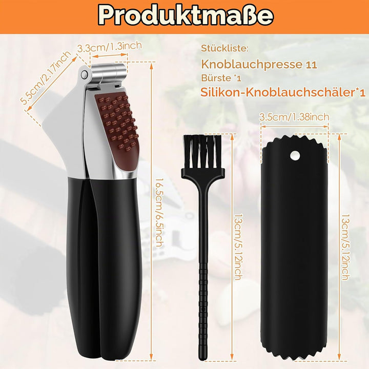 Knoblauchpresse Edelstahl,Premium Knoblauchpresse mit Sparschäler und Bürste,Garlic Press,Ingwerpres