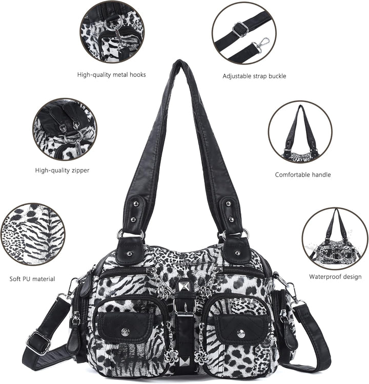 Angel Kiss Damen Handtasche 2 Hauptfächer Multifunktionale Handtasche Weich PU Leder Tasche mit Reis