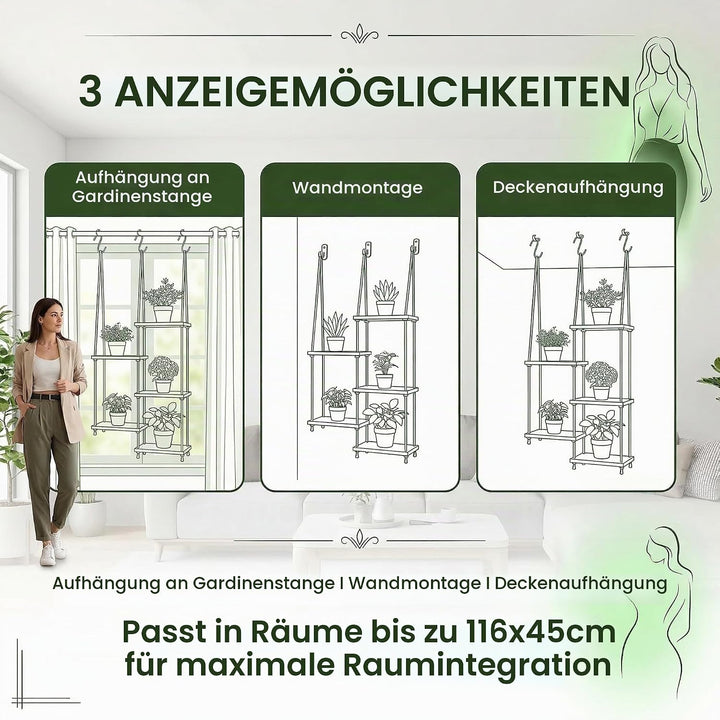 Hängeregal Pflanzen Holz Pflanzenregal Hängend Pflanzenständer mit 5 Etagen Wandregal Makramee Regal