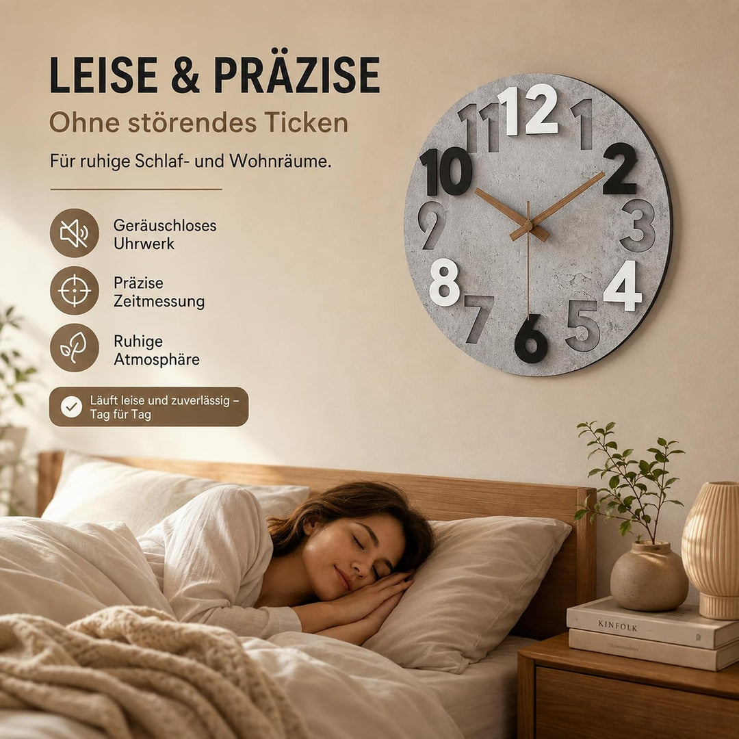 Stellarize Wanduhr Gross Ohne Tickgeräusche Modern Holz 3D Küchenuhr für Wohnzimmer Kinderzimmer Bür