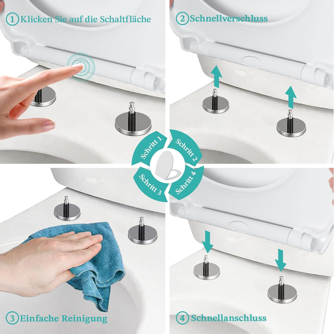 Toilettendeckel mit Absenkautomatik,WC Sitz mit Absenkautomatik,Quick-Release Funktion für einfach R