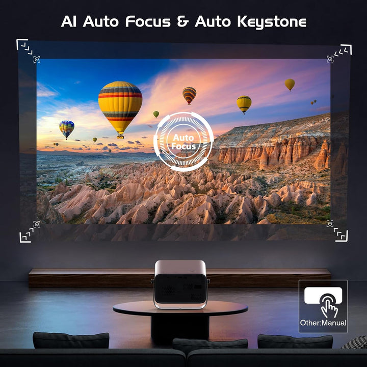 【Auto Fokus/Trapezkorrektur】 Smart Beamer 360 ° Rotation & Zoom 50%, Native 1080P, 4K Unterstützt, A