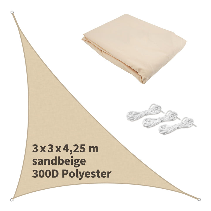 TTL GARDEN 3x3x4,25m Sonnensegel Dreieck rechtwinklig Sand-beige - Premium Polyester 300D 160g/m² 93