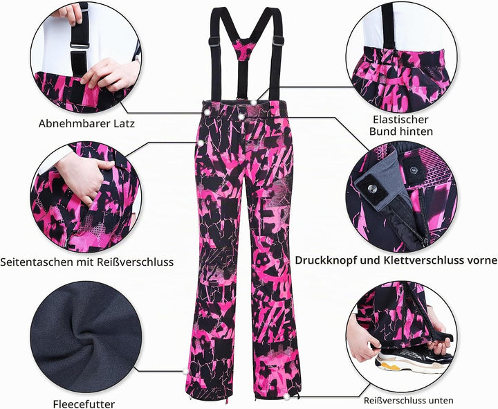 33,000ft Damen Skihose Hosenträgerhose Outdoorhose Wasserdicht Winddichte Softshellhose Warme Gefütt