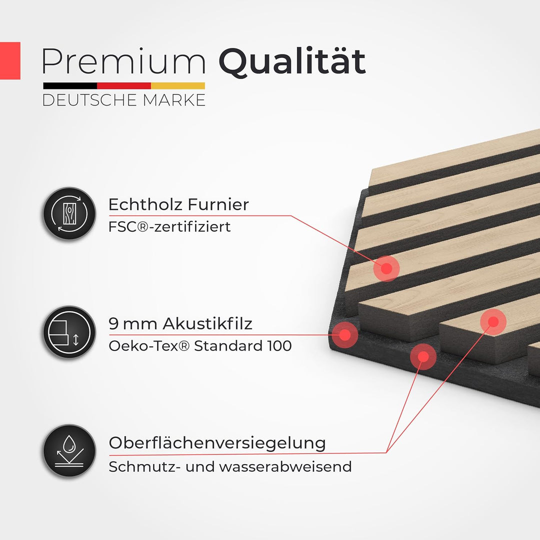 Akustikpaneele Holz selbstklebend mit Echtholz &amp; Akustikfilz | Hexagon Wandpaneele, Schalldämmung, W
