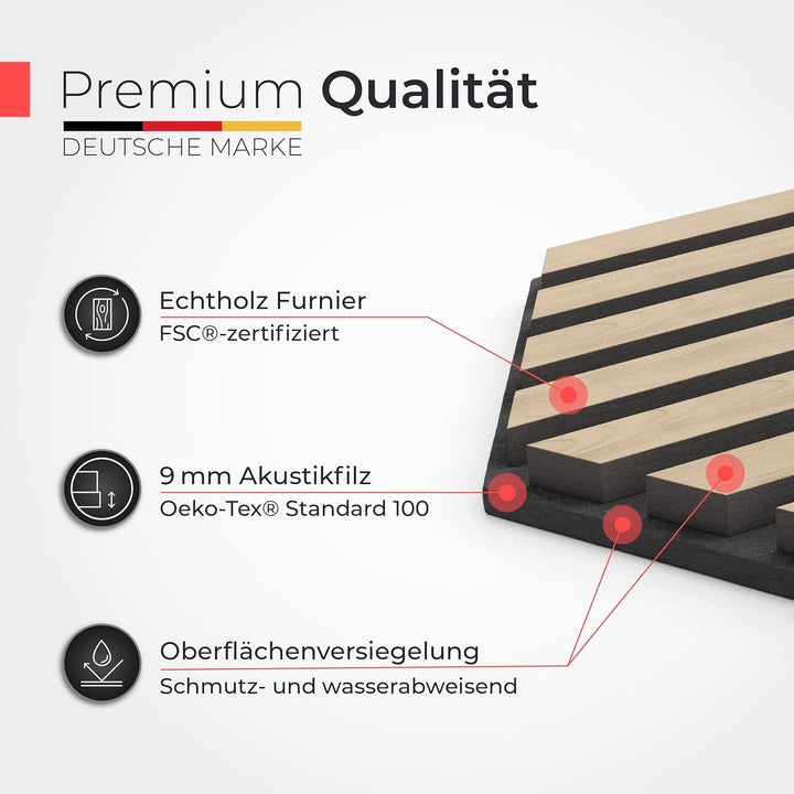Akustikpaneele Holz selbstklebend mit Echtholz &amp; Akustikfilz | Hexagon Wandpaneele, Schalldämmung, W