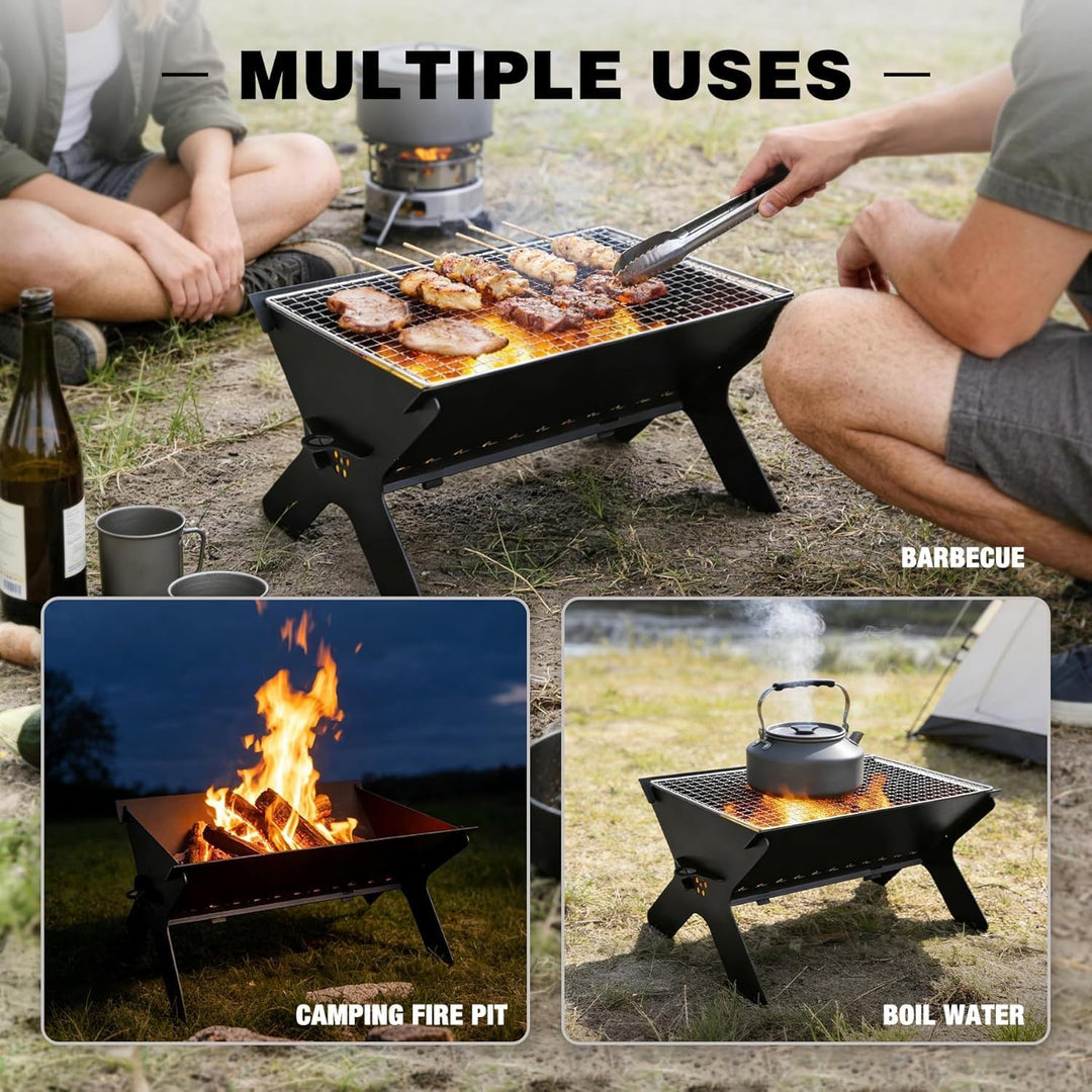 REDCAMP Camping Feuerstelle gross mit Grillrost, 2in1, tragbar, Outdoor | Feuerkorb mit 304 Edelstah