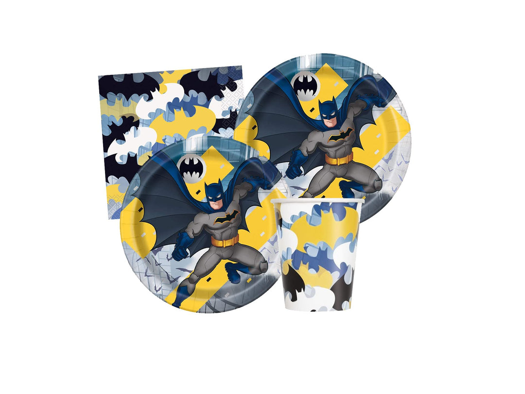 Isola Party Umweltfreundliches Batman-Geburtstagsparty-Set (16 Teller, 16 Tassen, 16 Servietten) Bat