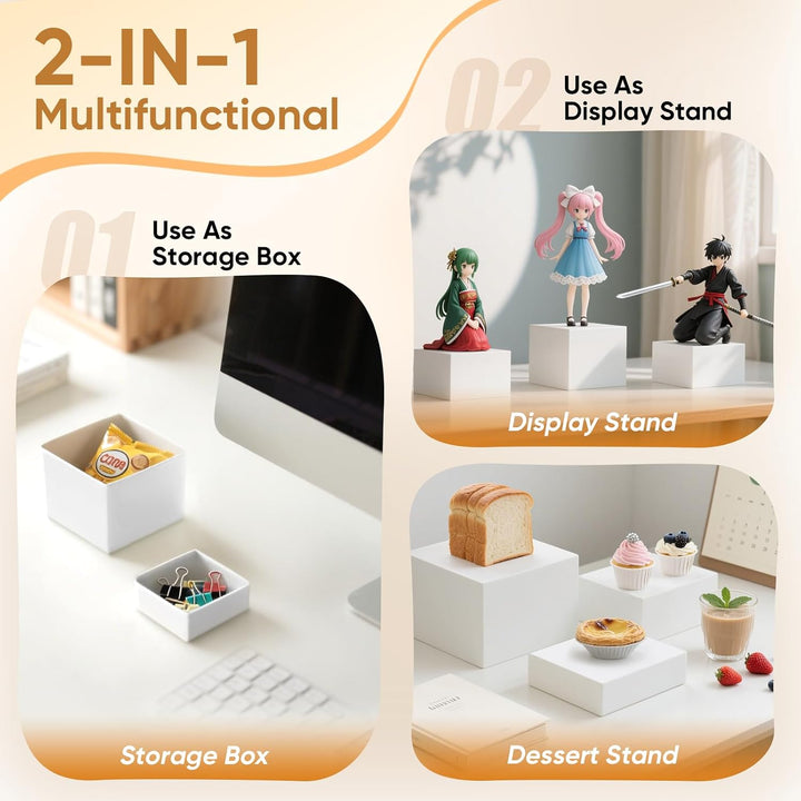 Acryl Buffet Ständer Set, 6 Stück, Weiss, 7,5-20 cm Höhe, Dessert Präsentationsständer für Catering