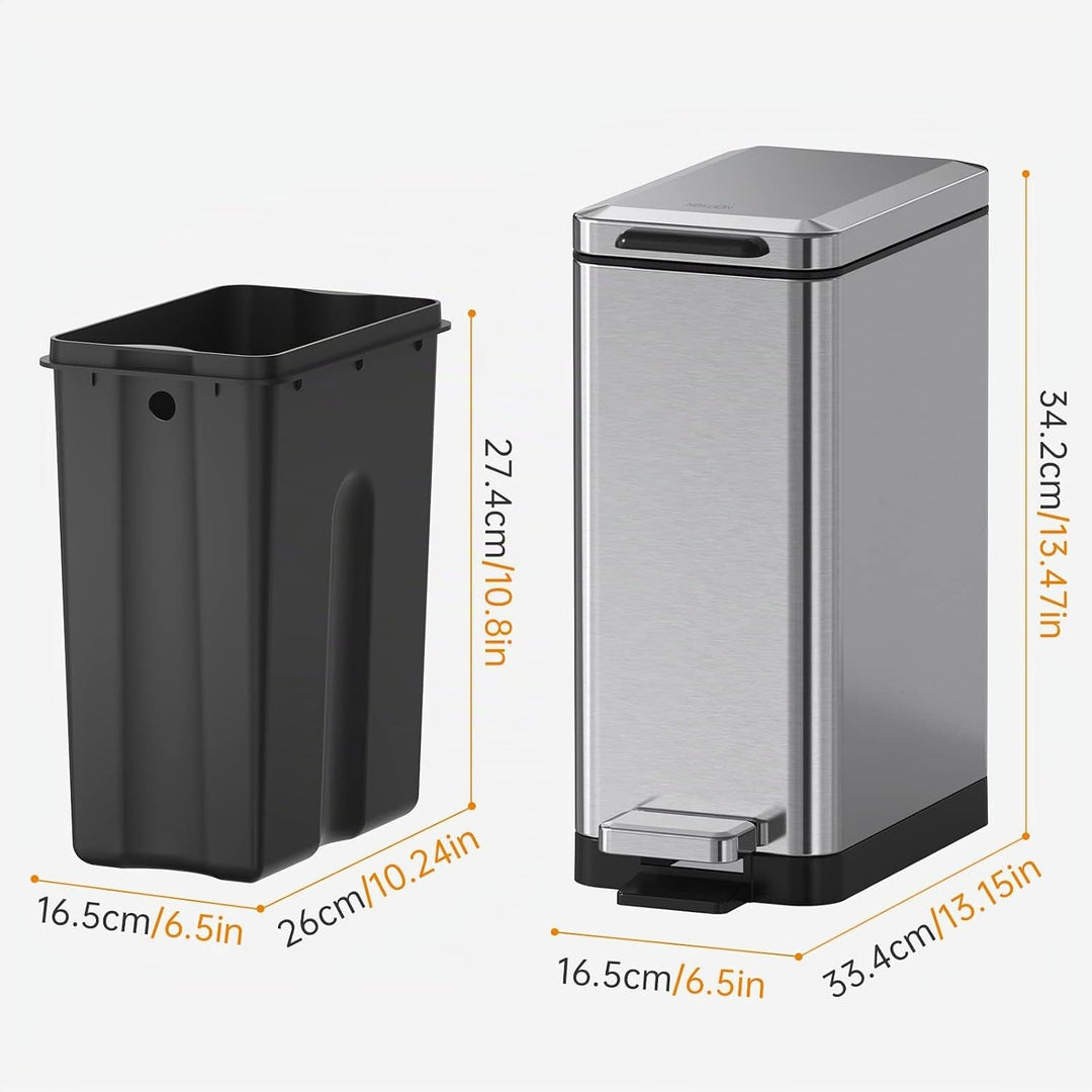 Mbillion Mülleimer Bad 10 Liter schlankes Design Tritt-Mülleimer mit starkem Pedal, rechteckiger Ede