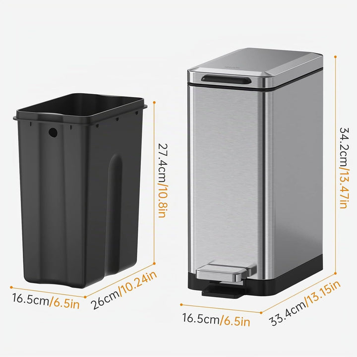 Mbillion Mülleimer Bad 10 Liter schlankes Design Tritt-Mülleimer mit starkem Pedal, rechteckiger Ede