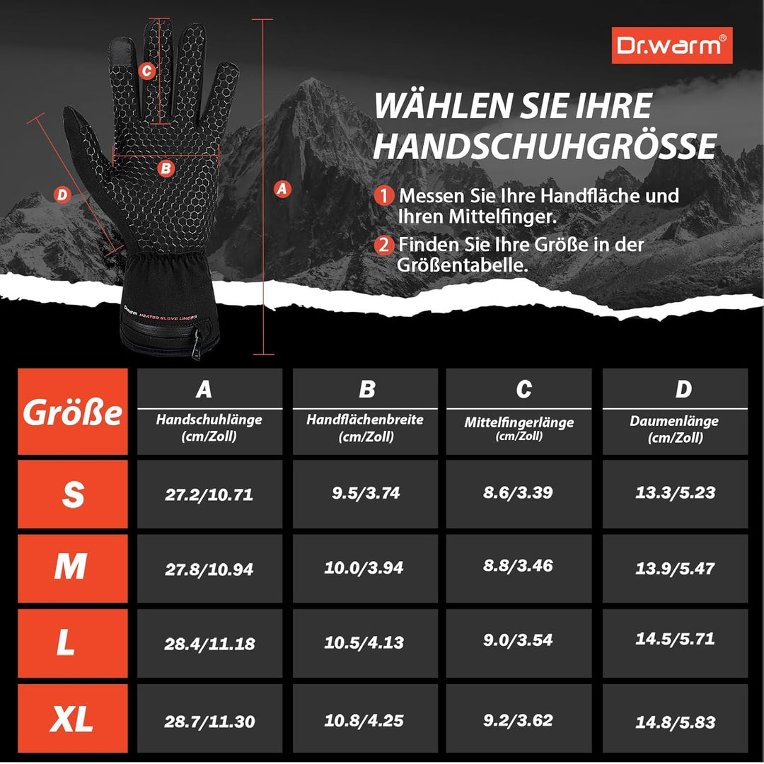 Dr.warm Beheizbare Handschuhe, Touchscreen Warme Winterhandschuhe für Herren Damen, M