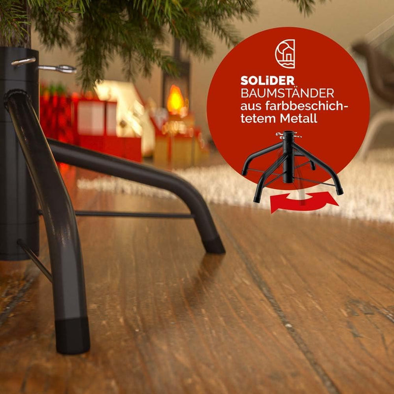 CASARIA® Weihnachtsbaum künstlich 150cm mit Lichterkette 100 LED warm weiss inkl. Metallständer 360