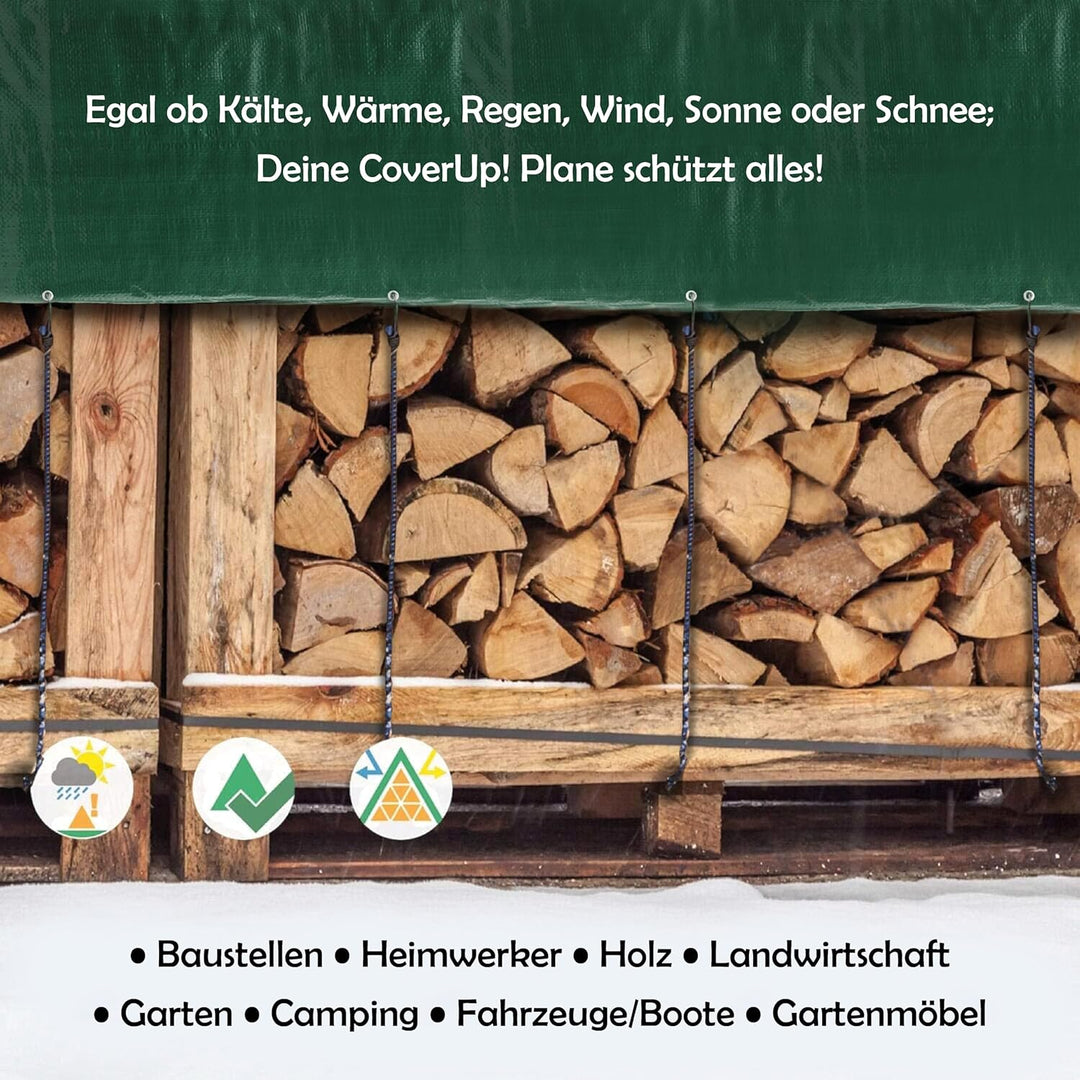 CoverUp! (2x3 m) Gewebeplane - Farbe: Grün, 200g/m² - Beständigkeit durch verstärkte Gummiecken & ro