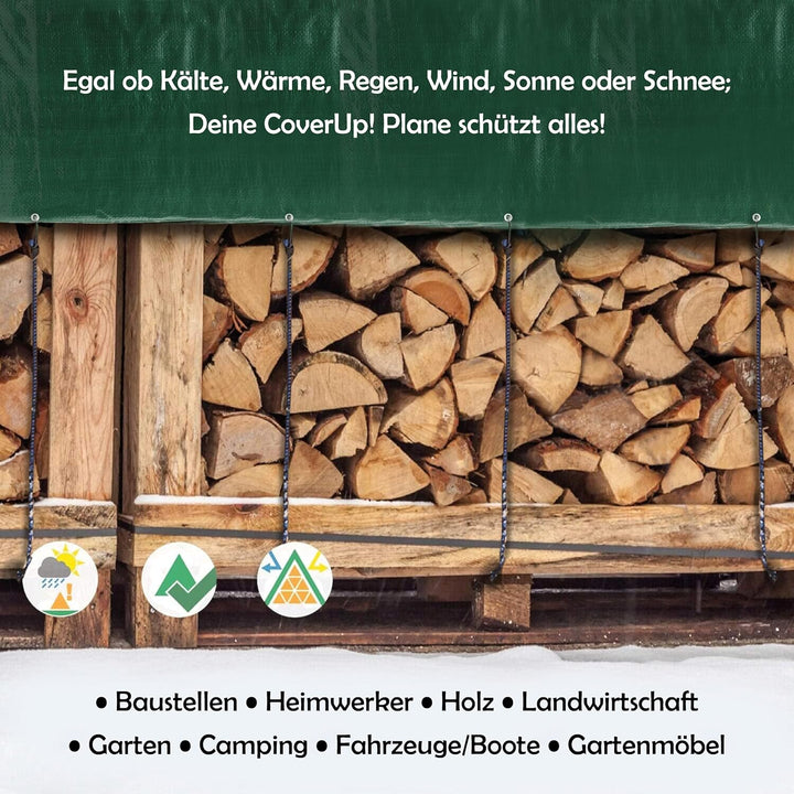CoverUp! (2x3 m) Gewebeplane - Farbe: Grün, 200g/m² - Beständigkeit durch verstärkte Gummiecken & ro