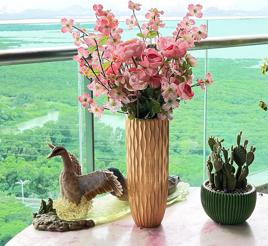 Suanti Dekorative Blumenvase (28 cm), Gross Kupferfarbe Vase mit Wasserwellenmuster, Für Home Office