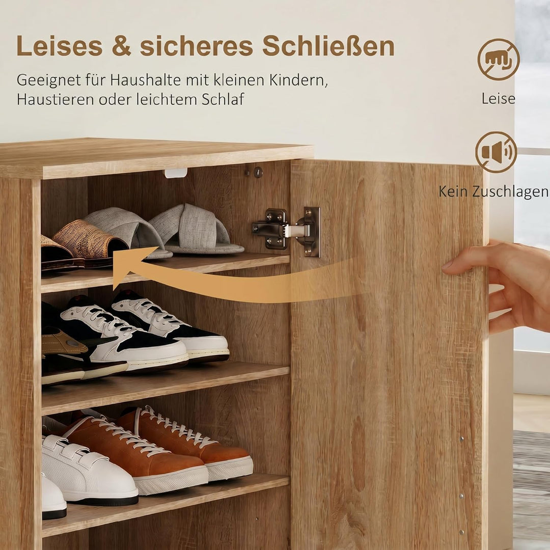 HOMCOM Schuhschrank mit 2 Türen, Schuhregal, Schuhaufbewahrung mit 6 Verstellbaren Ablagen Schuhkomm