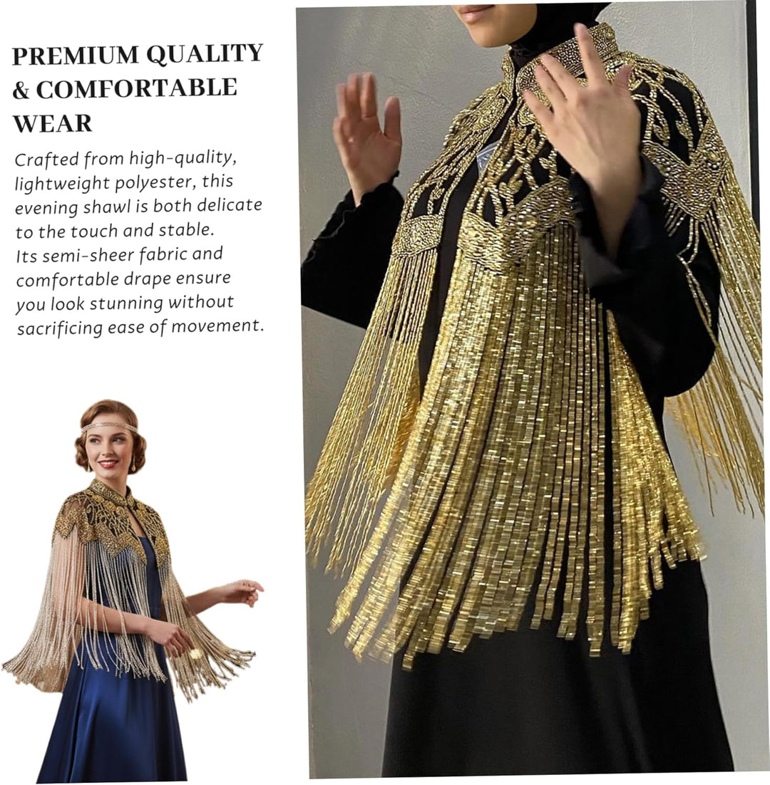 Vintage Fransen-Pailletten-Perlen-Schal aus den 1920er Jahren, Flapper-Wickel-Outfit für Frauen, Hoc