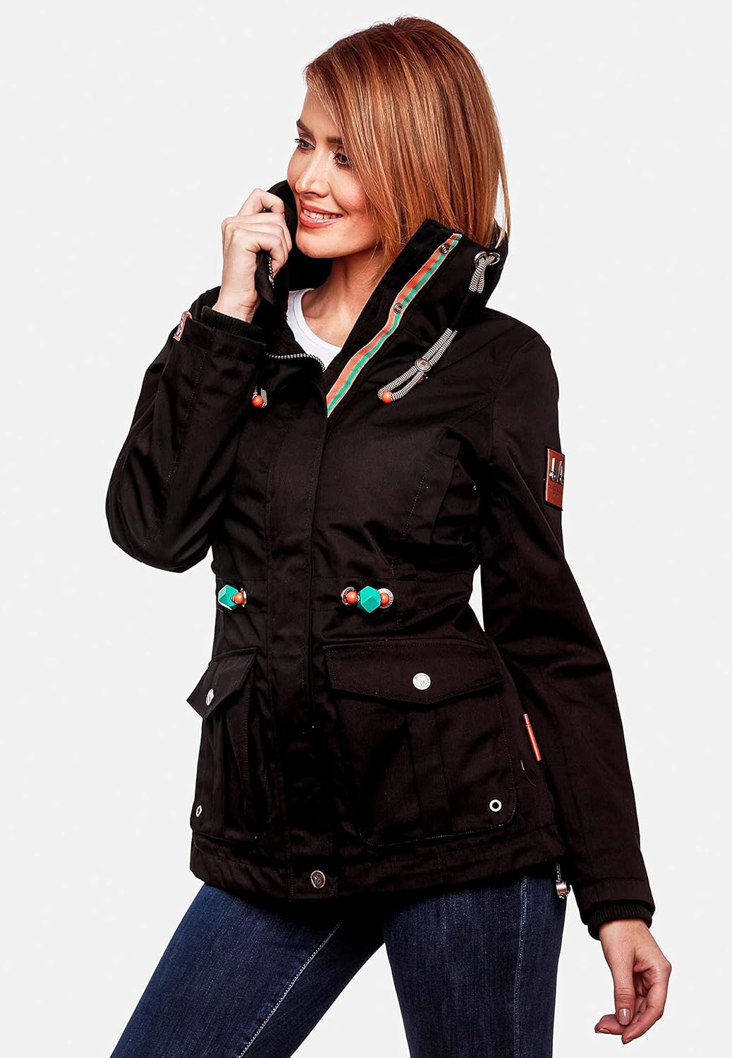 MARIKOO Damen Parka Übergangs-Jacke leicht gefüttert mit Kapuze Babetaa XS-3XL XS Schwarz, XS Schwar