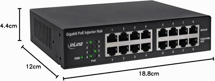 InLine 32308H PoE+ Gigabit Netzwerk Injektor Hub 8 Port (8x PoE+), 1GBit/s, 19" (Winkel enthalten),
