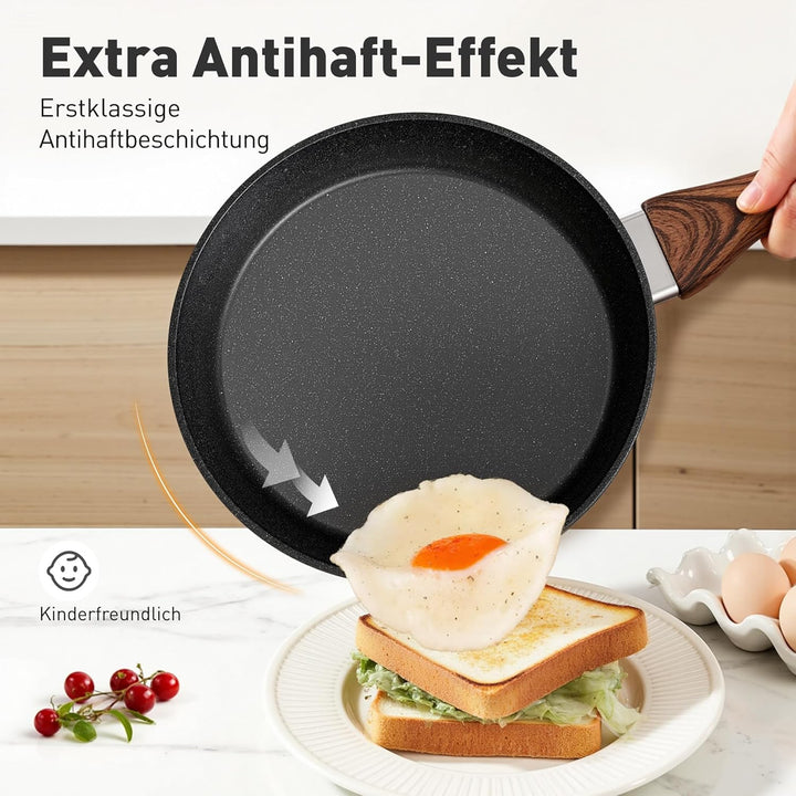 Kitchen Academy Topfset Antihaft mit Glasdeckeln Töpfe Set Pfannenset Granit Beschichteter Topf Indu
