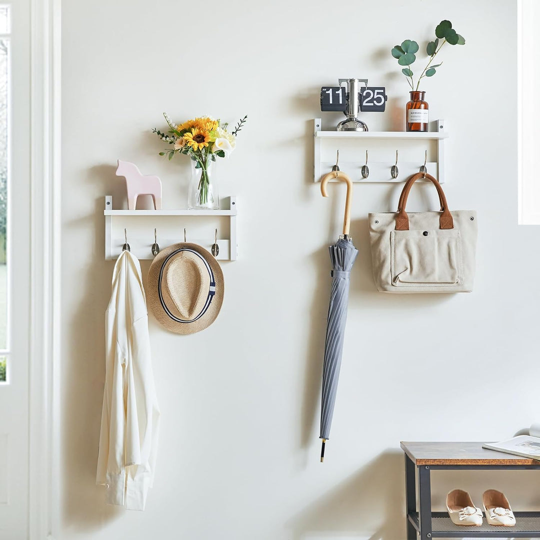 YMYNY Wandgarderoben mit Ablage, 2er Set Wandregal in einem Paket, Garderobenhaken mit 8 Doppelhaken