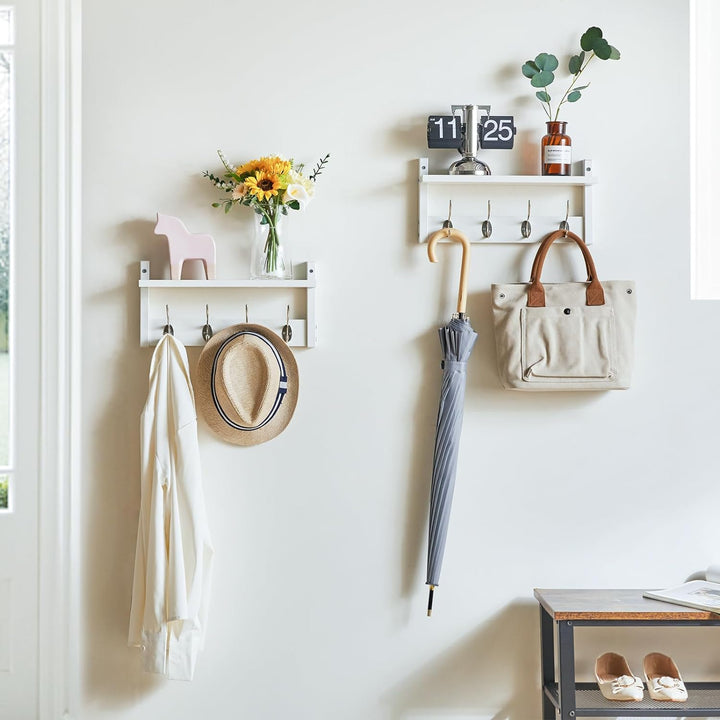 YMYNY Wandgarderoben mit Ablage, 2er Set Wandregal in einem Paket, Garderobenhaken mit 8 Doppelhaken