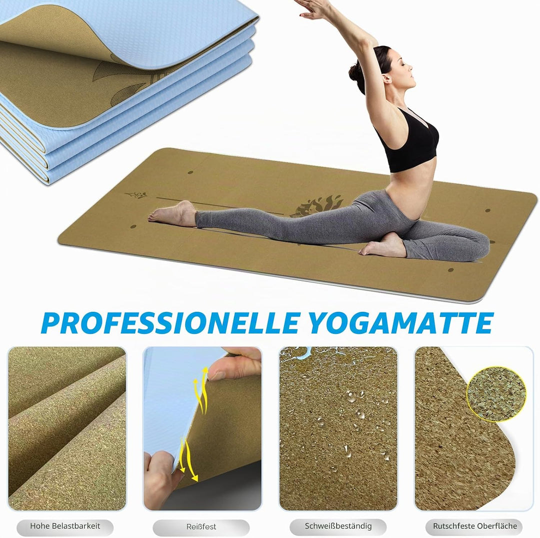 Yoga Matte Strater Set Blöcke Gürtel Springseil Widerstand Band Widerstand Schleife 7-in-1 Cork 4mm,