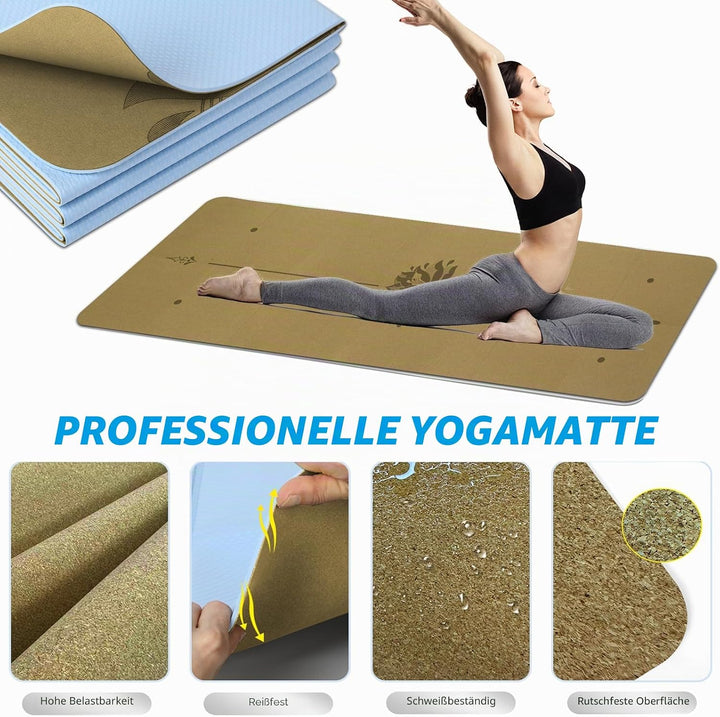 Yoga Matte Strater Set Blöcke Gürtel Springseil Widerstand Band Widerstand Schleife 7-in-1 Cork 4mm,