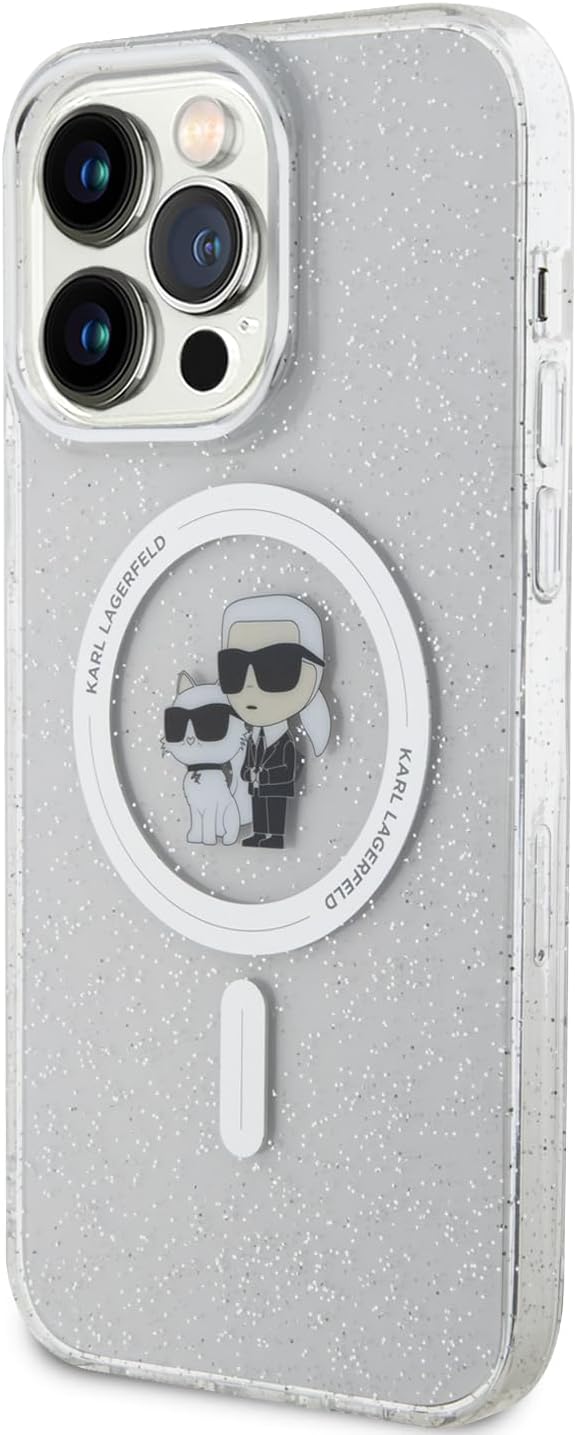 KARL LAGERFELD KLHMP15LHGKCNOT Hülle für iPhone 15 Pro 6.1" transparent hardcase Karl&Choupette Glit