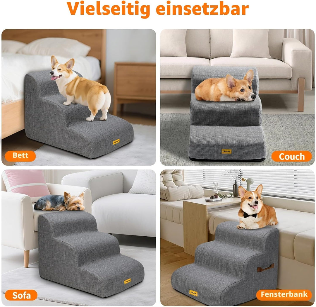 Gimars Hundetreppe mit 30D Hochdichtem Schaum & Extra-Breiten Stabilen 3 Stufen 40 cm hoch, Abnehmba