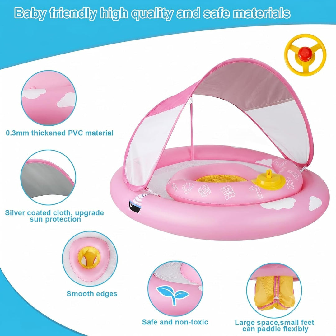 MYCARBON Baby Schwimmring mit verstellbare Schwimmsitz UPF50+ Sonnendach Spielzeug für Kinder Schwim