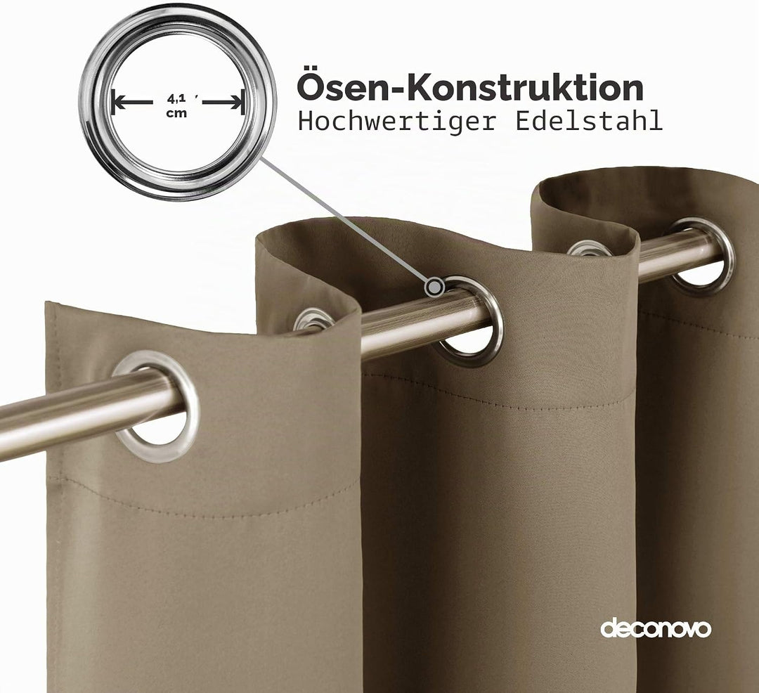 Deconovo Verdunkelungsvorhang Blickdicht Gardinen mit Ösen Wohnzimmer, 114x132cm(HöhexBreite), Taupe