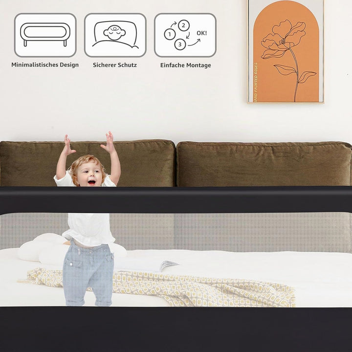 OHMG Bettgeländer,Sicherheitsgitter für Kinder,Sicherheitsgitter für Bett,höhenverstellbar,tragbar,B