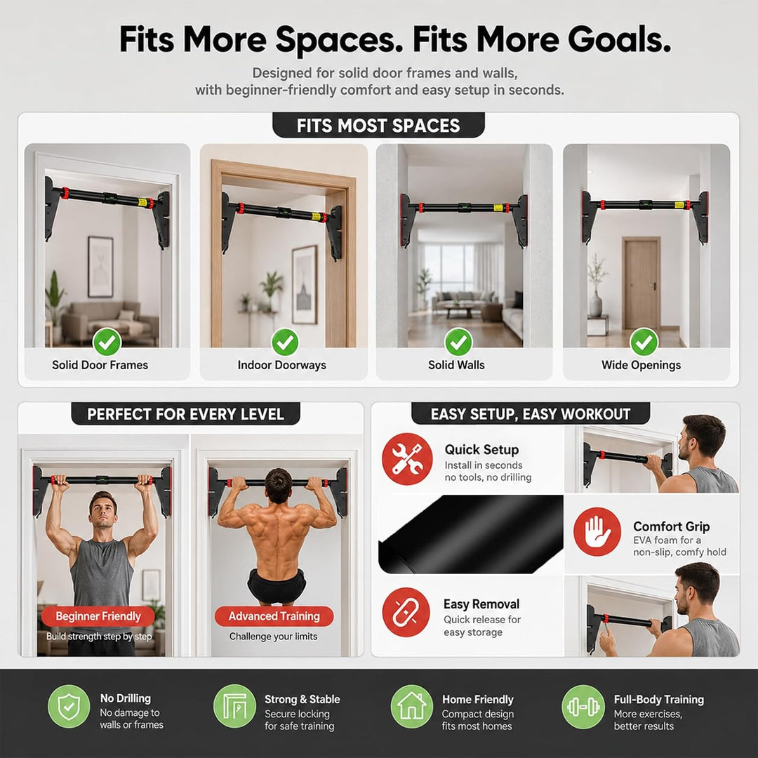 Klimmzugstange Türrahmen Ohne Schrauben, Verstellbare Pull Up Bar 30''-37'' für Tür & Wand, Tragkraf