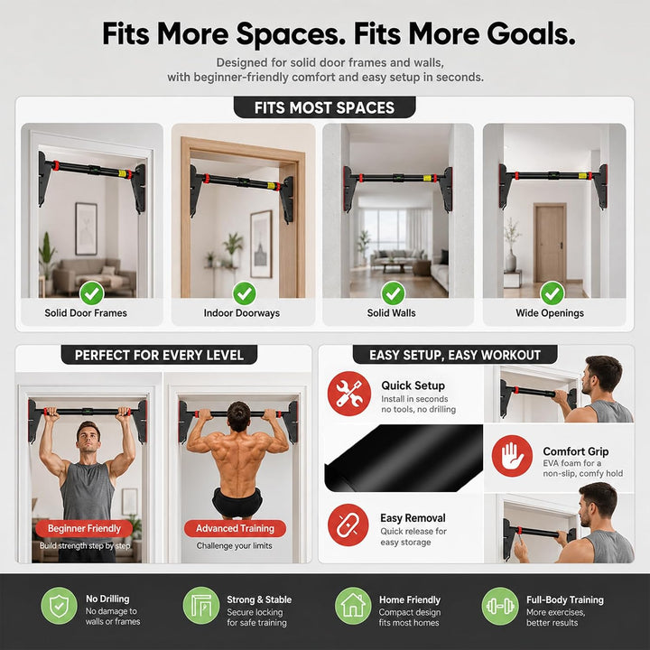 Klimmzugstange Türrahmen Ohne Schrauben, Verstellbare Pull Up Bar 30''-37'' für Tür & Wand, Tragkraf
